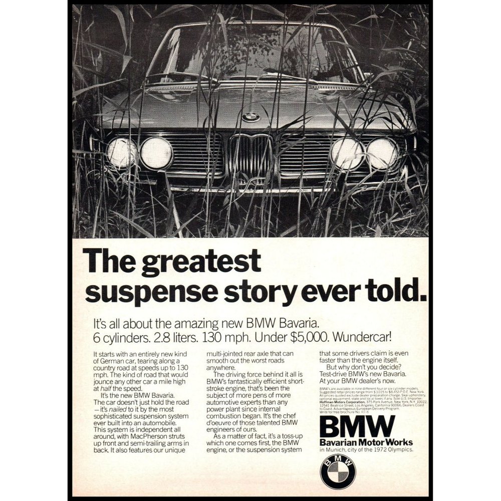 1971 BMW Bavaria Classic German Car Vintage Print Ad Grill Headlights Wall Art